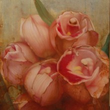 「束の間の香り」
シナベニヤに綿布　白亜地　油絵具　銀箔
Ｆ４
2012年