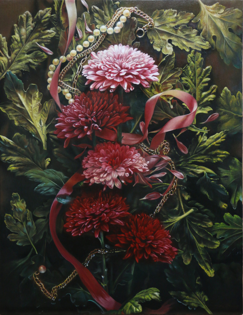 「冷たい花」 シナベニヤ　綿布　白亜地　油絵具 F６ 2015年